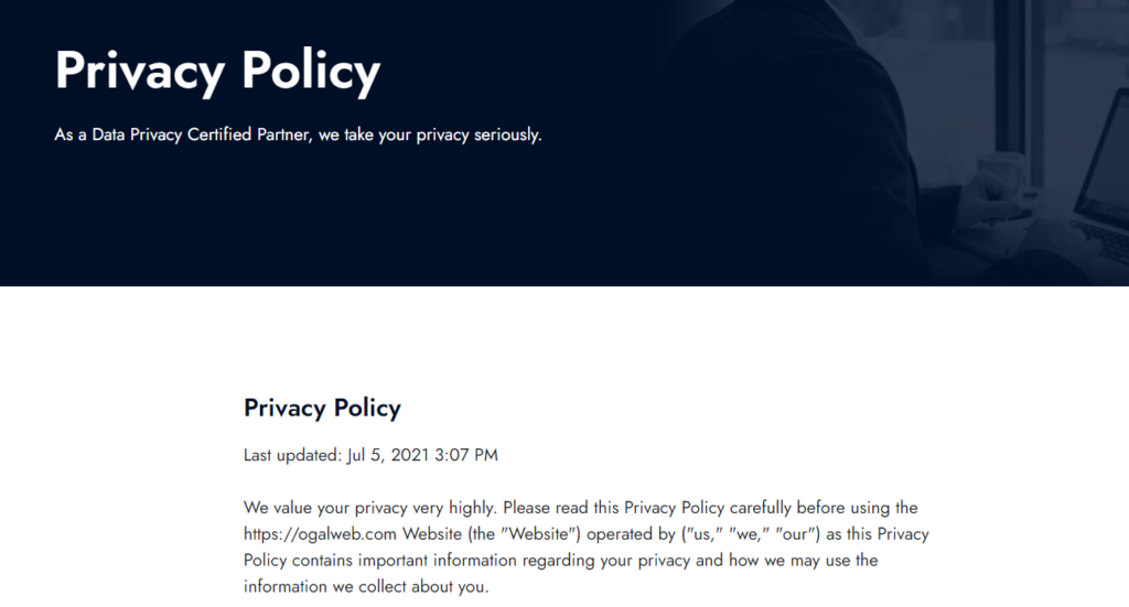 A screenshot of a portion of the Privacy Page on this website