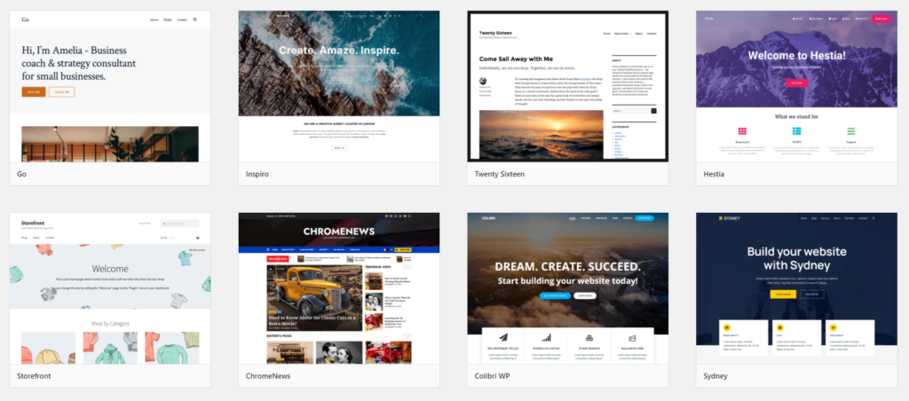 A screenshot of various WordPress themes in the repository