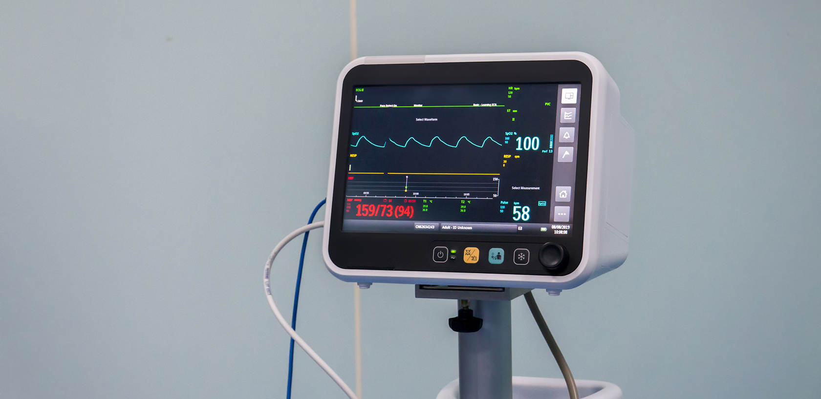 Electrocardiogram in hospital surgery operating emergency room showing patient heart rate