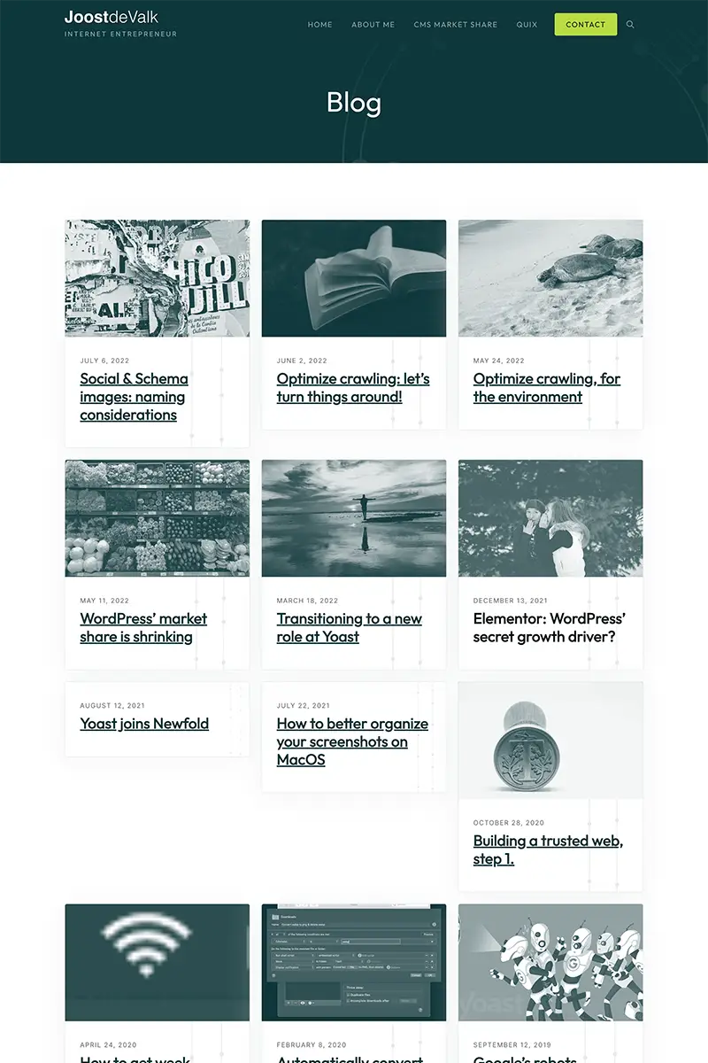 A screenshot of Joost's new blog feed page.