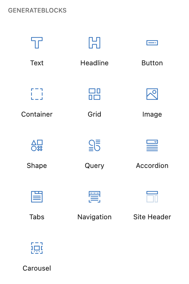 Icons representing various UI components