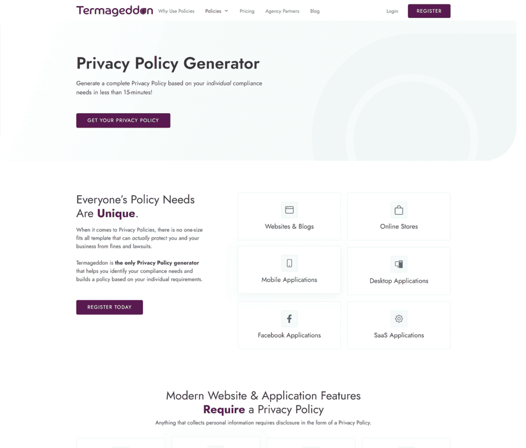 New privacy policy generator page