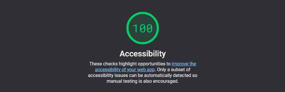 New website's accessibility score of 100%. 