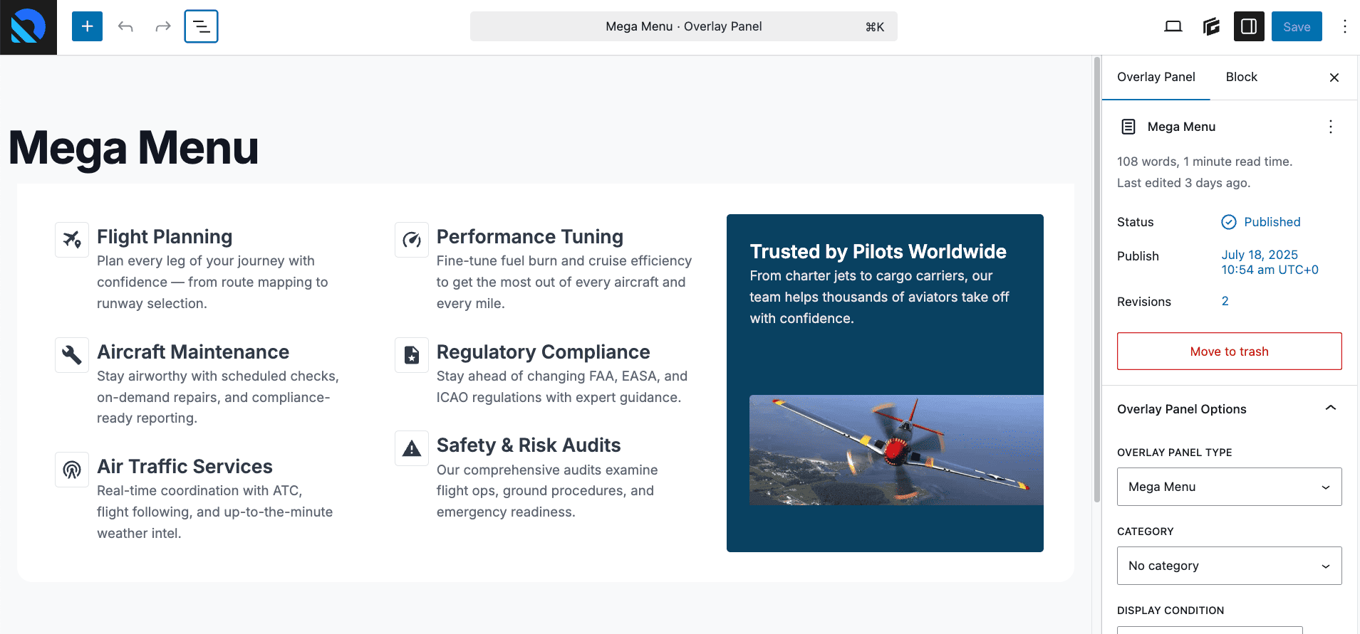 CleanShot 2025-07-21 at 09.15.05 A mega menu example with 3 columns of links and a graphic
