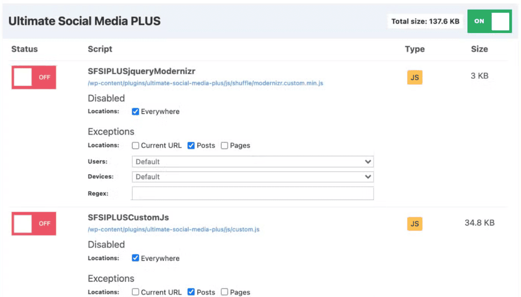 Perfmatters script manager