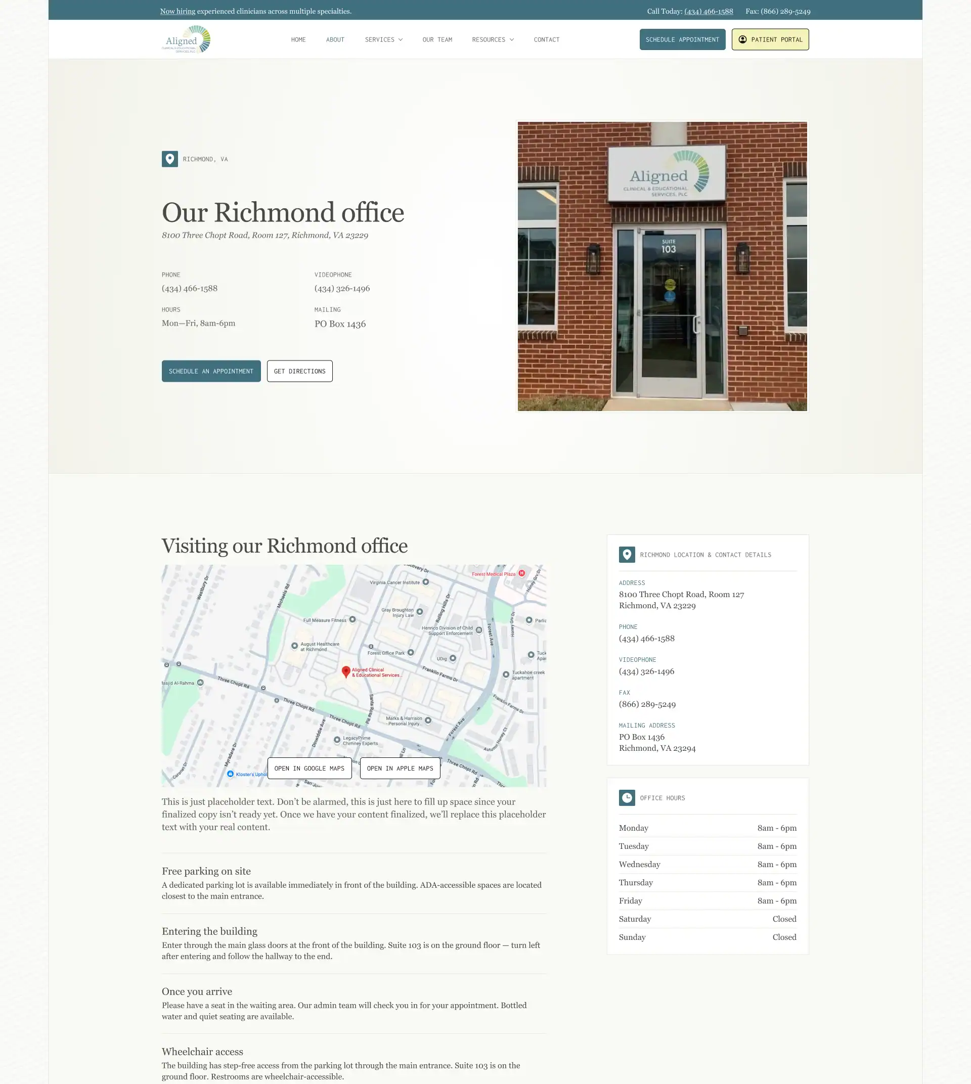 Aligned Clinical Richmond office contact and location webpage